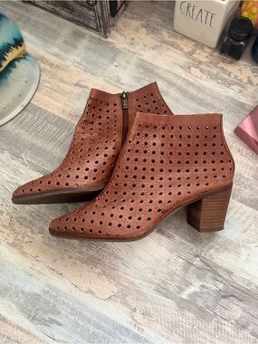 Lucky Brand Perforated Brown genuine leather  Booties